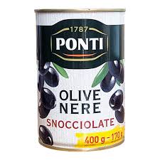 Ponti Olive Nere Snocciolate 400g Delectable pitted black olives.
