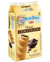 MULINO BIANCO SNACK FLAUTI CHOCOLATE X 8 - 280g -Brioche pastries filled with chocolate cream