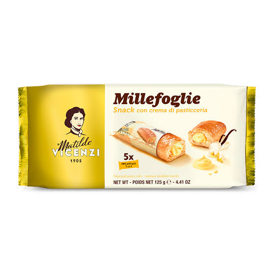 Vicenzi Millefoglie Minisnack Crema Pasticcera (flaky pastry layers filled with smooth custard cream)125g