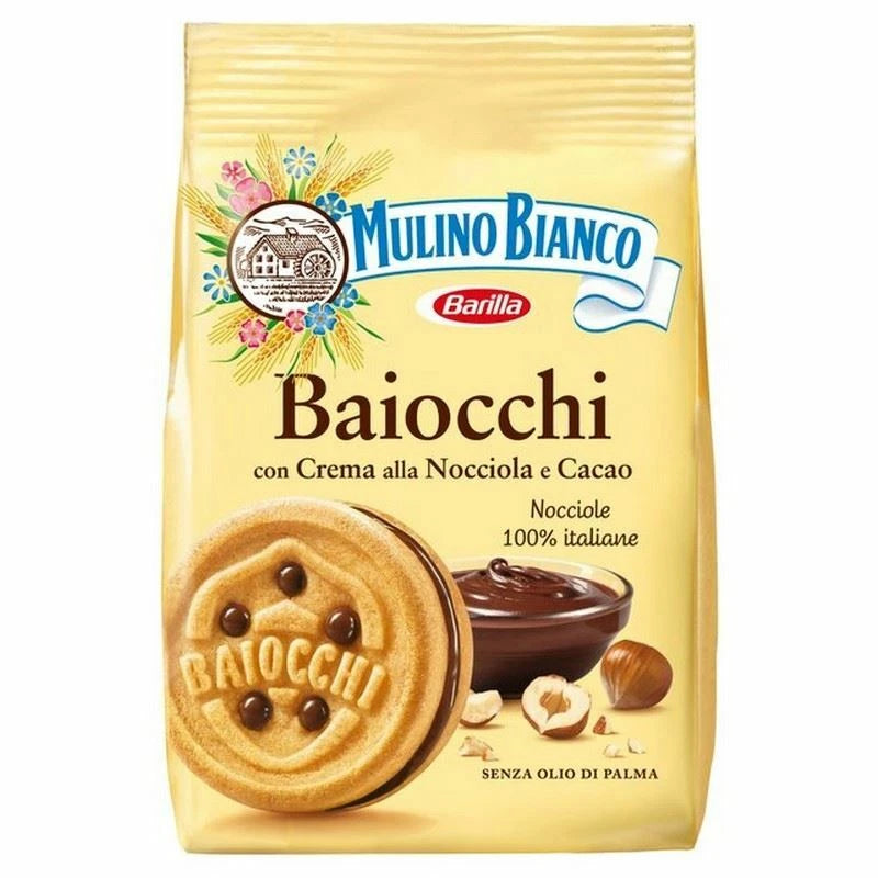 Mulino Bianco Baiocchi 260g Shortbread biscuits with hazelnut cream and cocoa